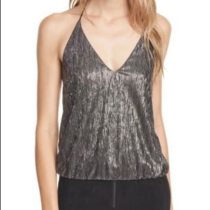 Alice and Olivia “Fern” black and gold halter top